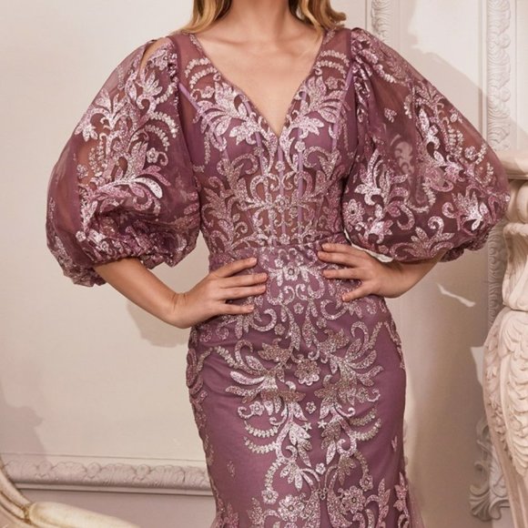 Cinderella Dresses & Skirts - NEW VIOLET  COLOR MOTHER OF BRIDE EVENING MERMAID GLITTER PRINT GOWN CD009